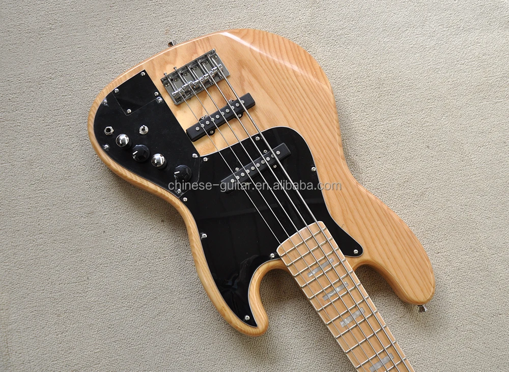 Flyoung Cheap Chinese Electric Bass Guitar Ash 5 Strings Bass Maple Fretboard