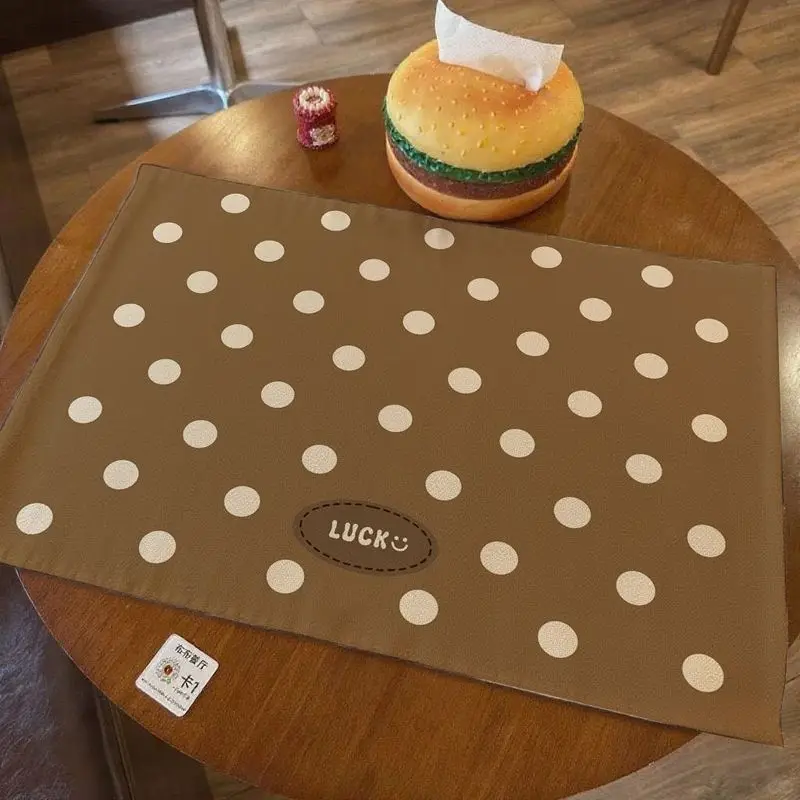 VIKAMA Brown Polka Dot Lucky Smile Linen Placemat Table Mat Dining Decor Kitchen Pad Home Accent Cute Charming Soft Durable Cozy