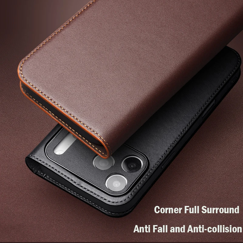 QIALINO Genuine Leather Flip Case for iPhone 17 Plus Handmade Fashion Cover with Card Slots for iPhone 16 15 14 13 Pro Max 17Air