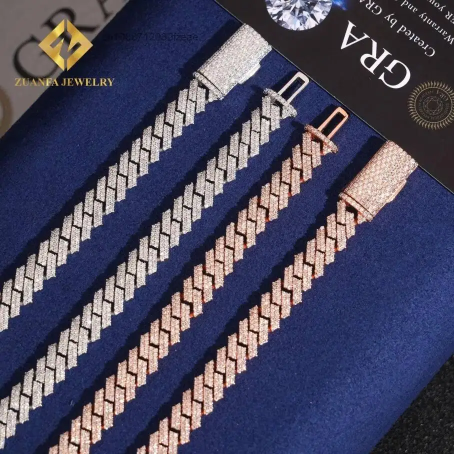 Luxury Wholesale Price Hip Hop Men Rose Gold Miami Necklace in 925 Silver 8mm Iced Out Moissanite Cuban Link Chain Rock Jewelry.