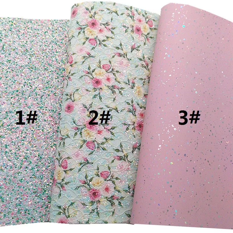 Roses Custom Lace glitter Leather Sheet Iridescent Glitter Synthetic Leather Felt Backing Glitter for DIY Craft 8.2