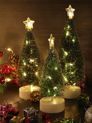 Mini árboles de Navidad luminosos, luces LED, decoración del hogar, velas electrónicas, regalos para niños, adorno para fiesta de Navidad de Año Nuevo