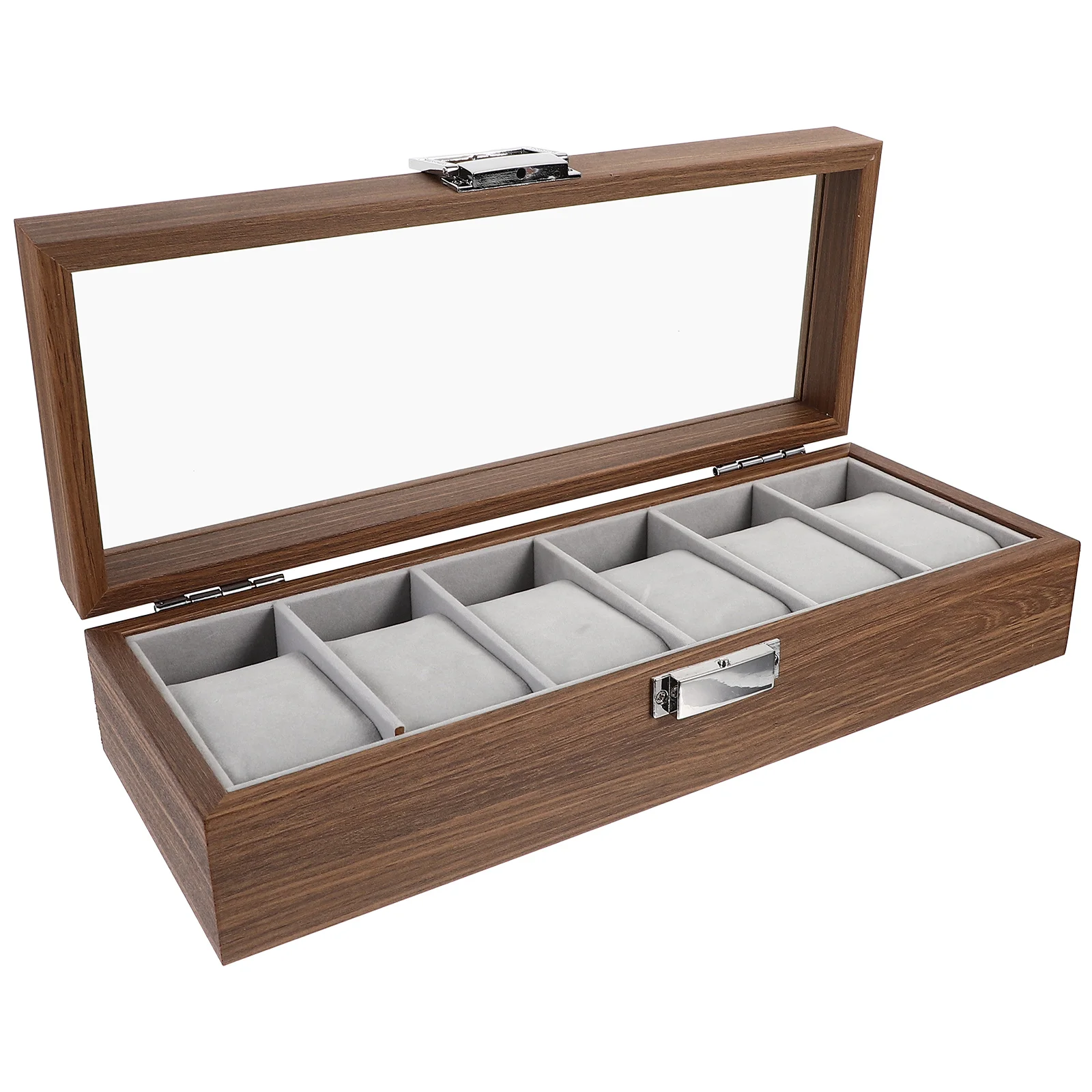 

6 Slots Watch Storage Box Walnut Wood Grain Durable Craftsmanship Protect Dust Scratches Portable Organizer Watches Bracelets