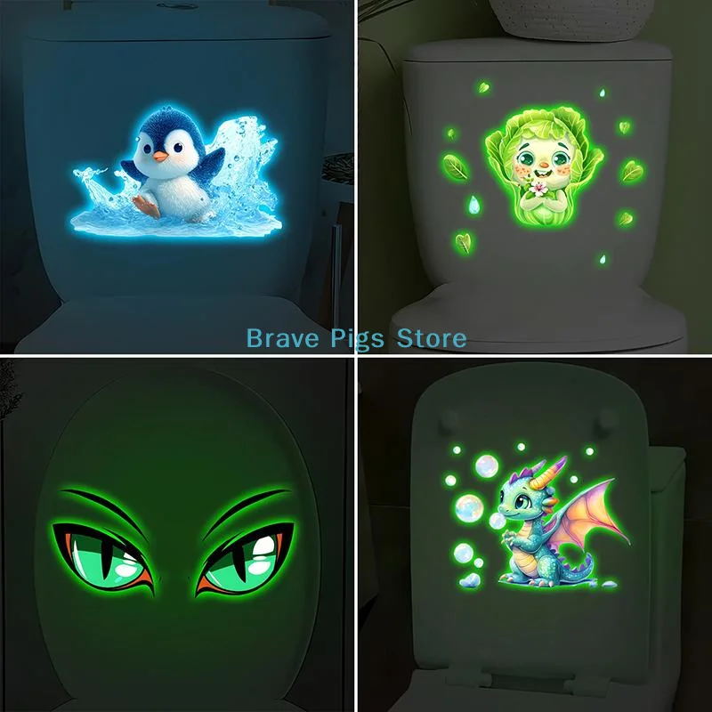 Self-Adhesive Removable Toilet Sticker Glass Decals Glow-In-The-Dark Penguin Luminous Wall Sticker Home Decoration