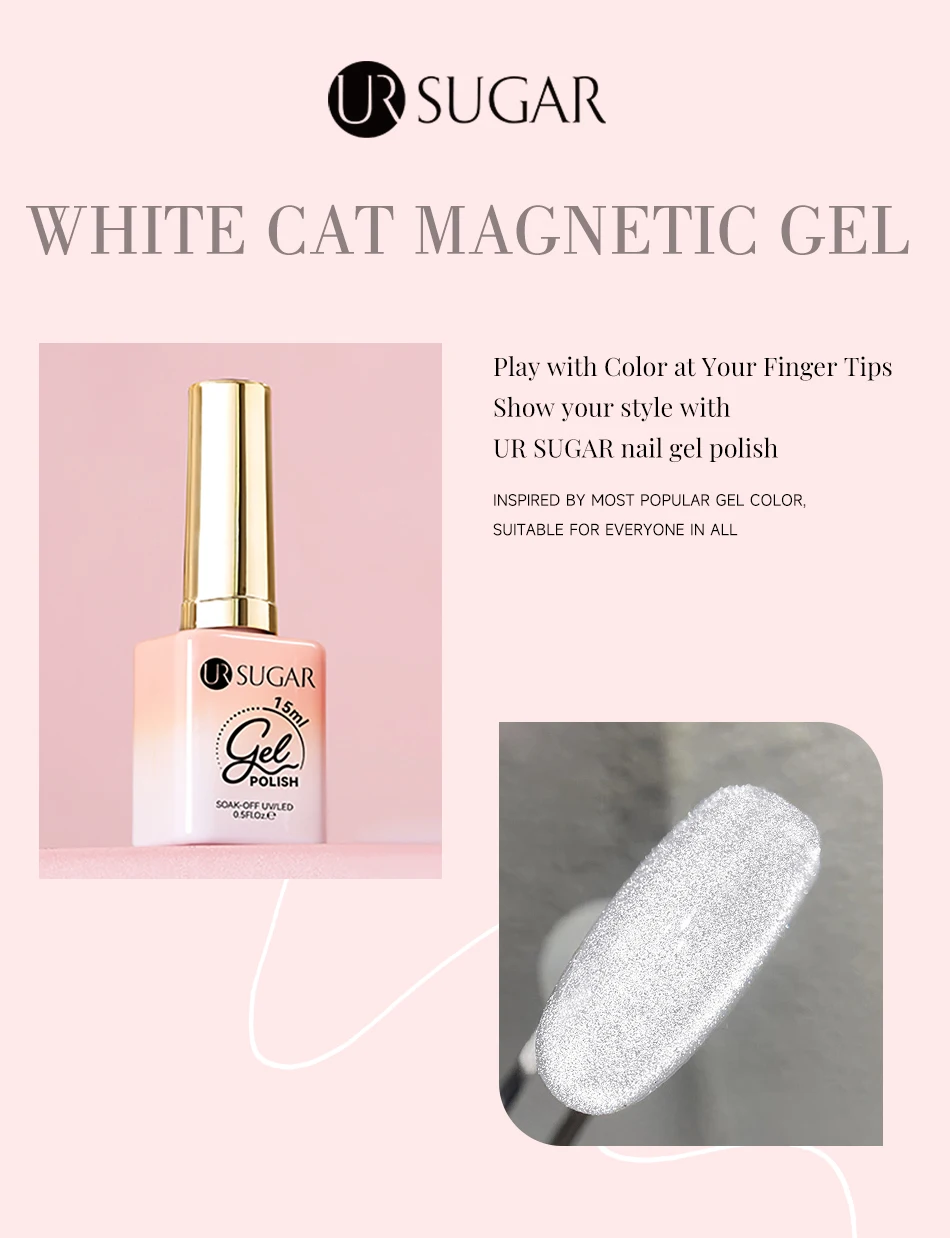 UR SUGAR 15ml Weißer Katzenaugen-Magnetgel-Nagellack Funkelnder Silber-Glitter Hochglänzender Semi-Permanent-Gel Soak-Off UV-LED-Gel – Detail 2