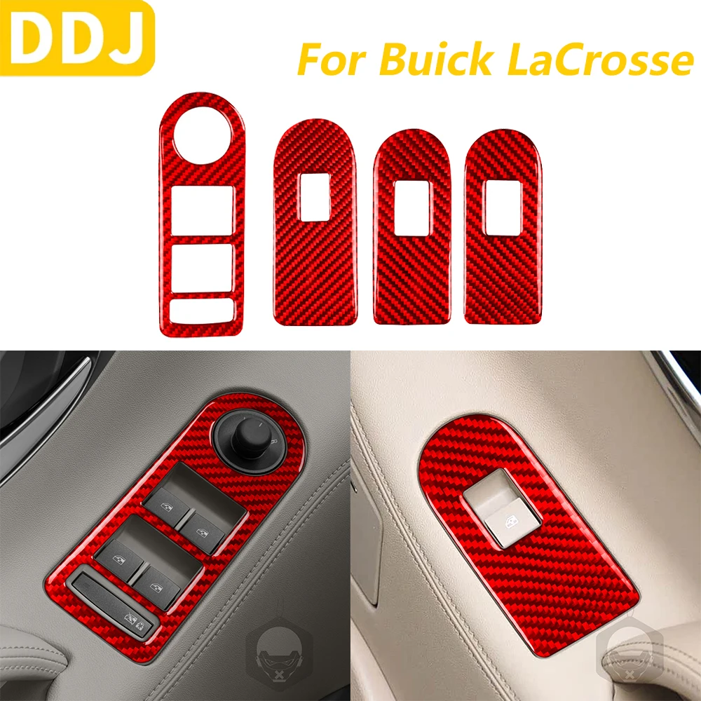 

For Buick Lacrosse CX CXL CXS 2010-2013 Red Carbon Fiber Window Lift Switch Button Control Panel Cover Car Accessories Sticker