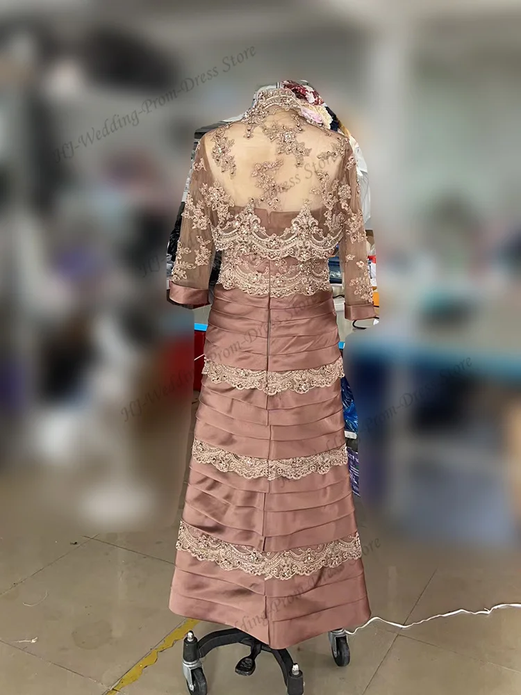 Vestido Vintage de sirena/trompeta para madre de la novia, traje de novio, invitados de boda, graduación de noche, satén y capa de encaje