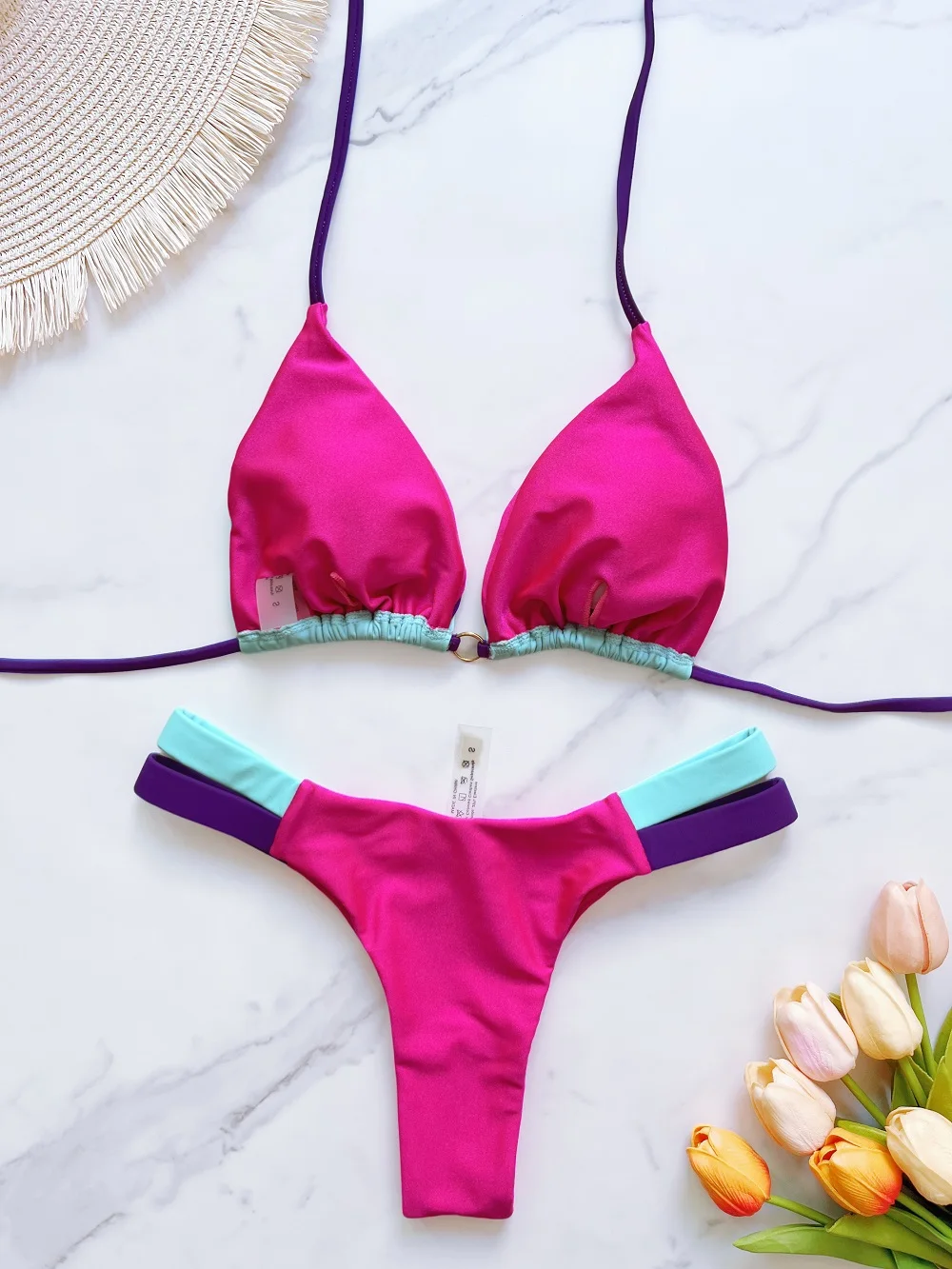 RUOTONSEPT New Sexy Solid Splicin Bikini Set Women\'s Swimsuit Two-piece Triangle Halter Swimwear Bathing Suit Brazilian Biquinis
