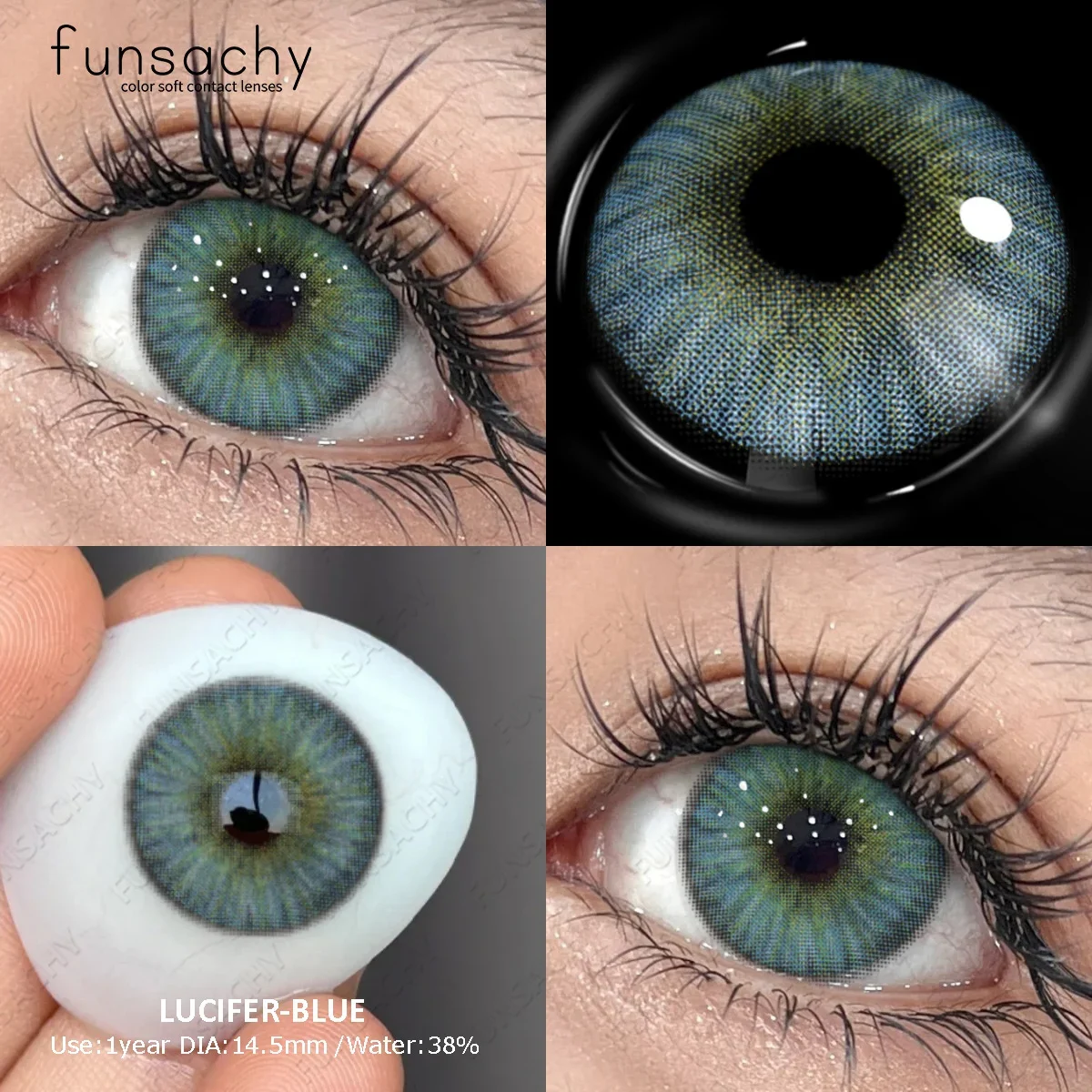 Funsachy คอนแทคเลนส์สีฟ้า2ชิ้นสำหรับดวงตาเครื่องสำอางธรรมชาตินักเรียนสีเทารายปีเลนส์สีเขียว