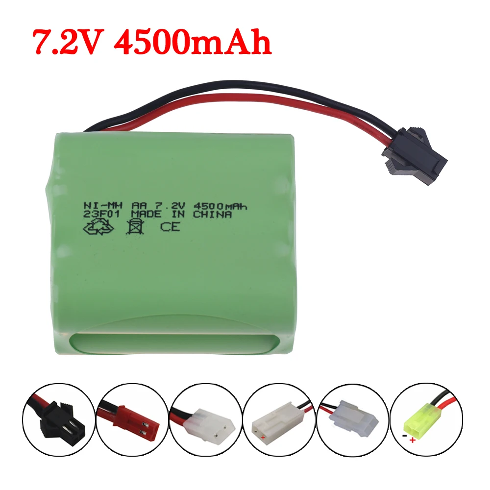 แบตเตอรี่ NiMH อัพเกรด7.2V 4500mAh สำหรับของเล่น RC รถยนต์รถถังหุ่นยนต์เรือปืน AA NiMH 7.2V ชุดแบตเตอรี่แบบชาร์จไฟได้1ชิ้น