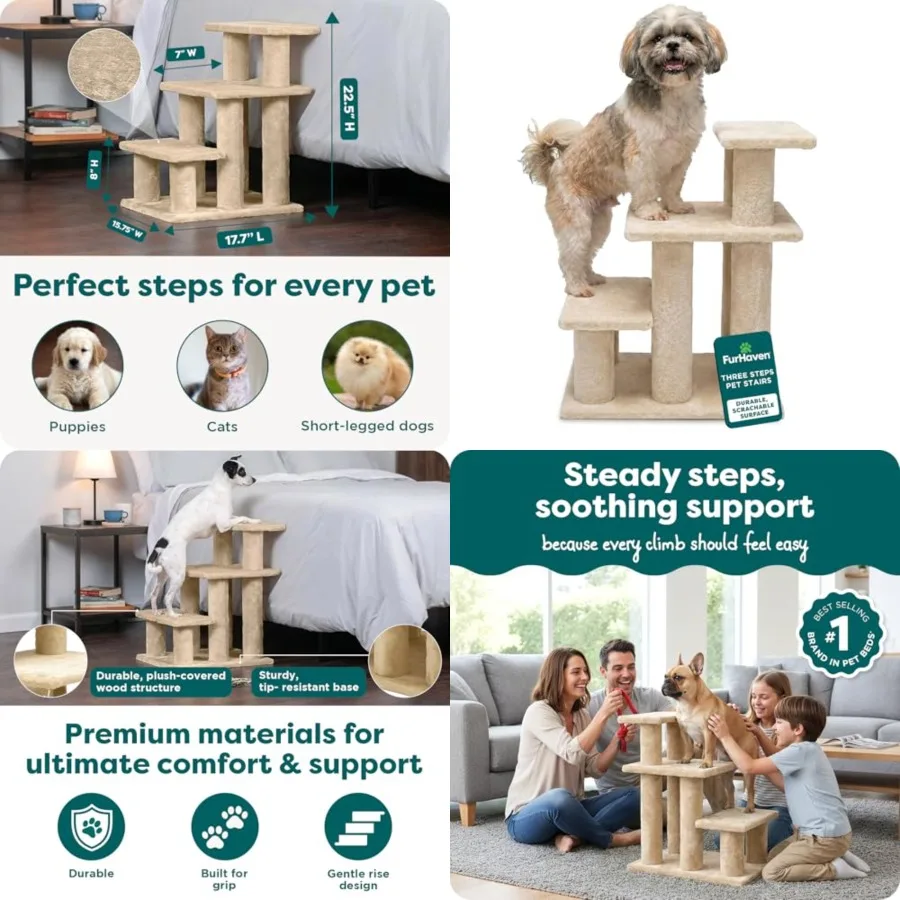 

Steady Paws Multi-Step Pet Stairs for High Beds and Sofas