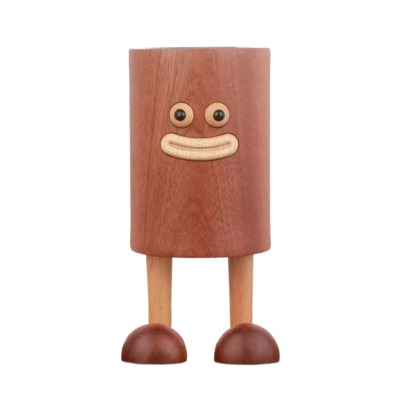 HeMu wood big mouth pen holder funny fun pen holder multifunctional student desktop stationery storage barrel ornament gift