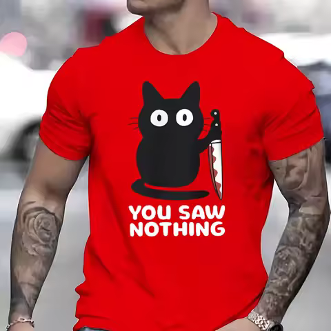 Round Neck Printed Funny Cat Men's Women's T-shirt Short Sleeve Breathable T-shirt Summer Funny Round Neck Oversize Couple's Top