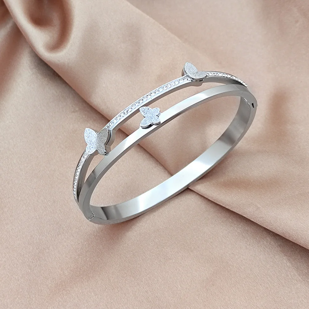 Premium frosted butterfly bracelet, silver gold-plated women's bracelet, luxury crystal double-layer spring bracelet image 2