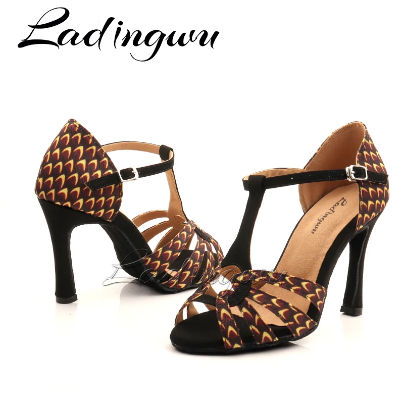 Ladingwu Dance Shoes Ballroom Printed Denim Latin Dance Shoes Women Profession Salsa Dance Shoes New Dance Sandals 6-10cm