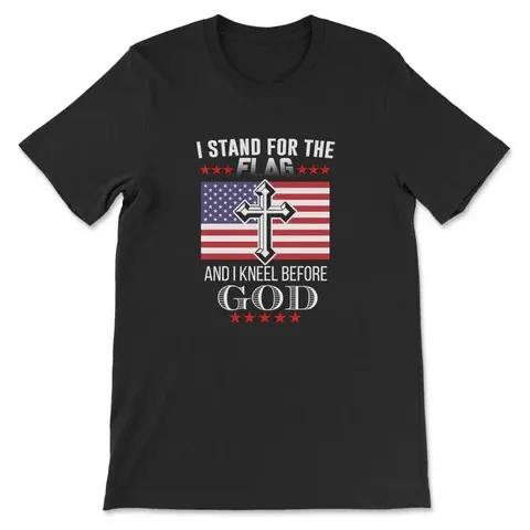 

I Stand for Freedom, Kneel to Faith – Patriotic American Flag Tee