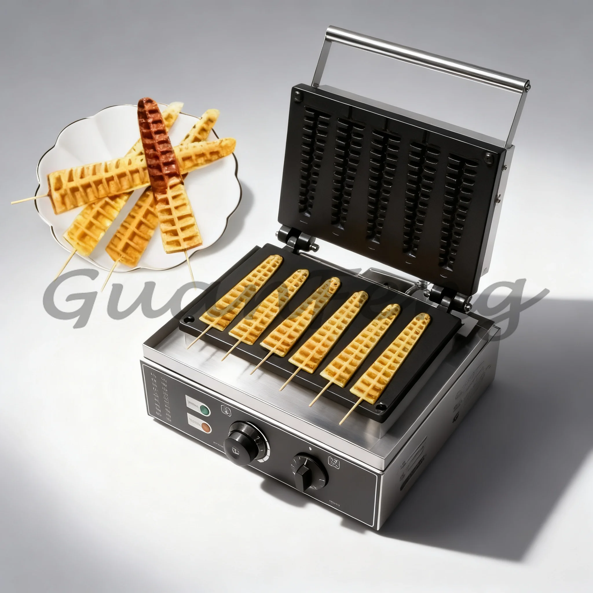 Electric  Waffle Stick Maker, Commercial 6-Piece Pine Tree Waffle Machine with Timer for Snack Shop