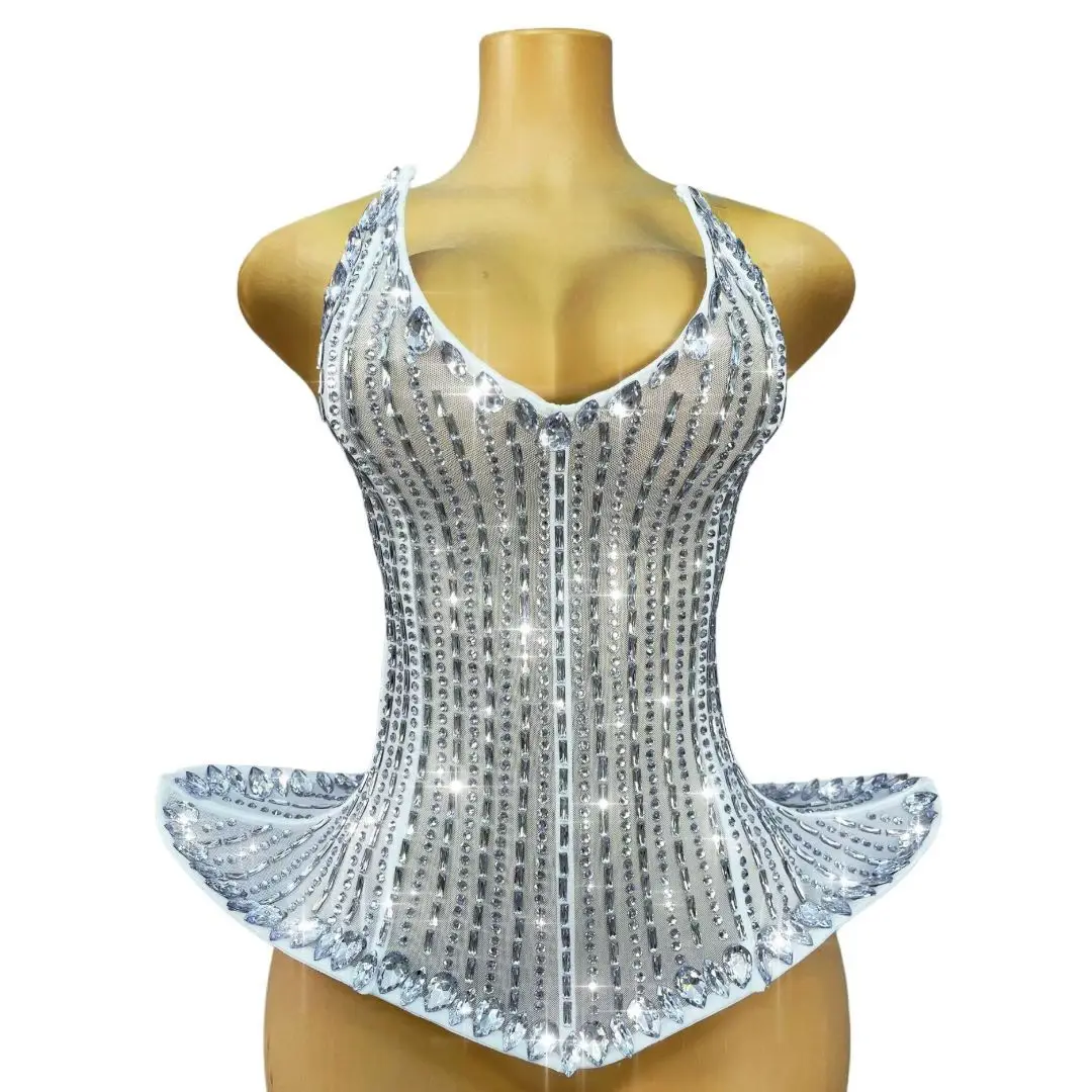 Sexy Strapless Deep V Neck Rhinestone Tops Women Night Club Clothes Birthday Party Bodycon Tank Vest Festival Outfits Plus Size