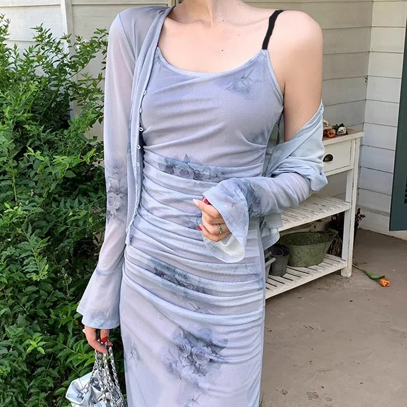 Vestido sem costas sem mangas floral feminino, fenda lateral, cobertura de quadril, plissado, temperamento, elegante, diário, moda sexy