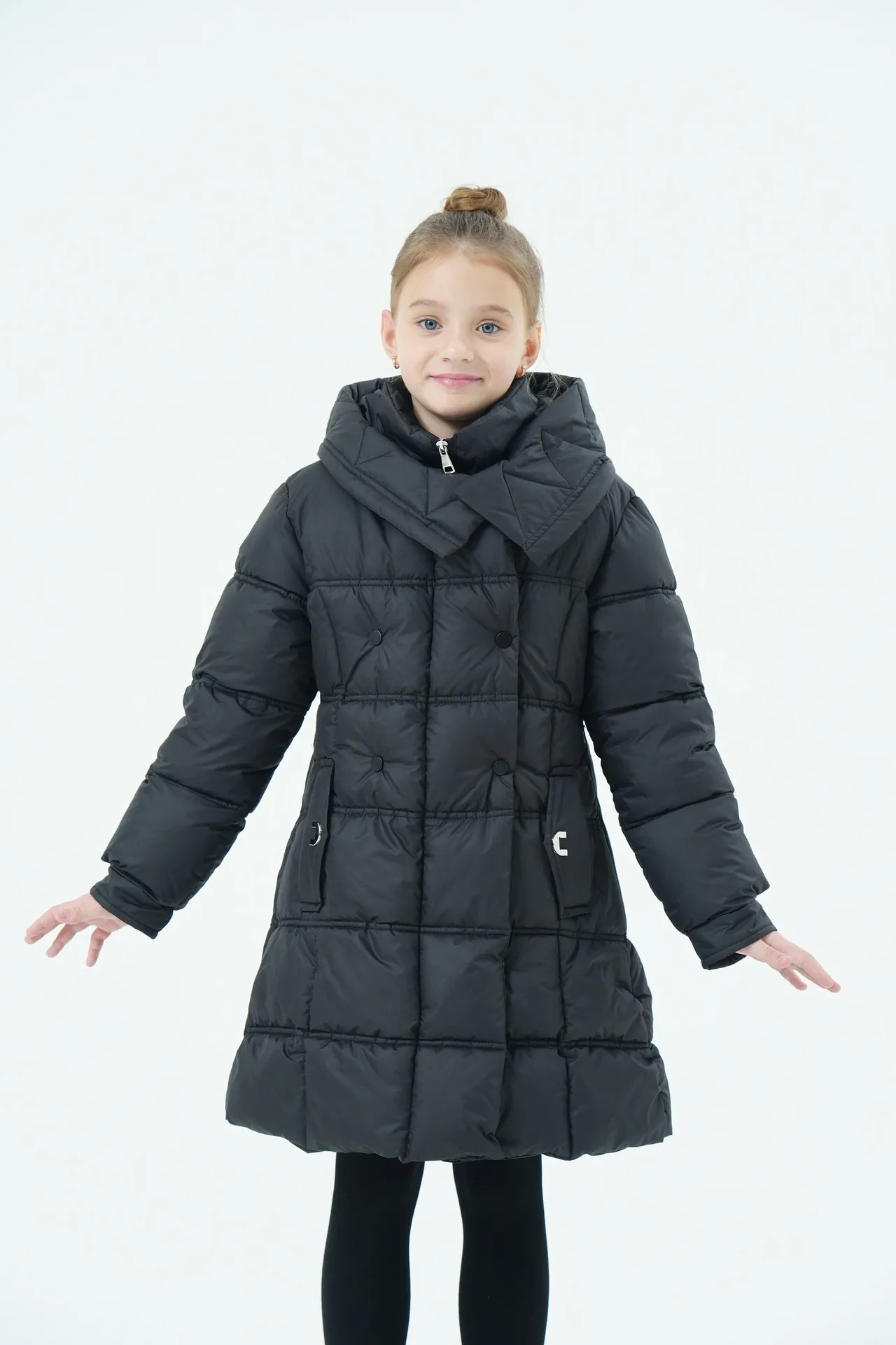 Mädchen Winter Langer Puffermantel mit Kapuze Doppelreihige Dicke Warme Gefütterte Jacke Junior Kinder Winddichte Schule Oberbekleidung 6-14 Jahre – Detail 16