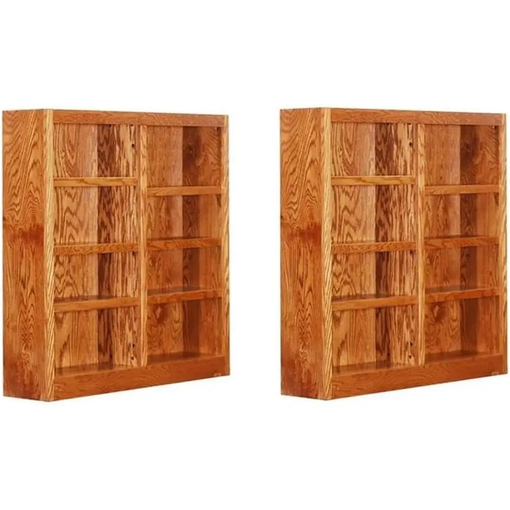 

8-Shelf Double Wide Wood Bookcase Set, 48 Tall in Dry Oak Finish