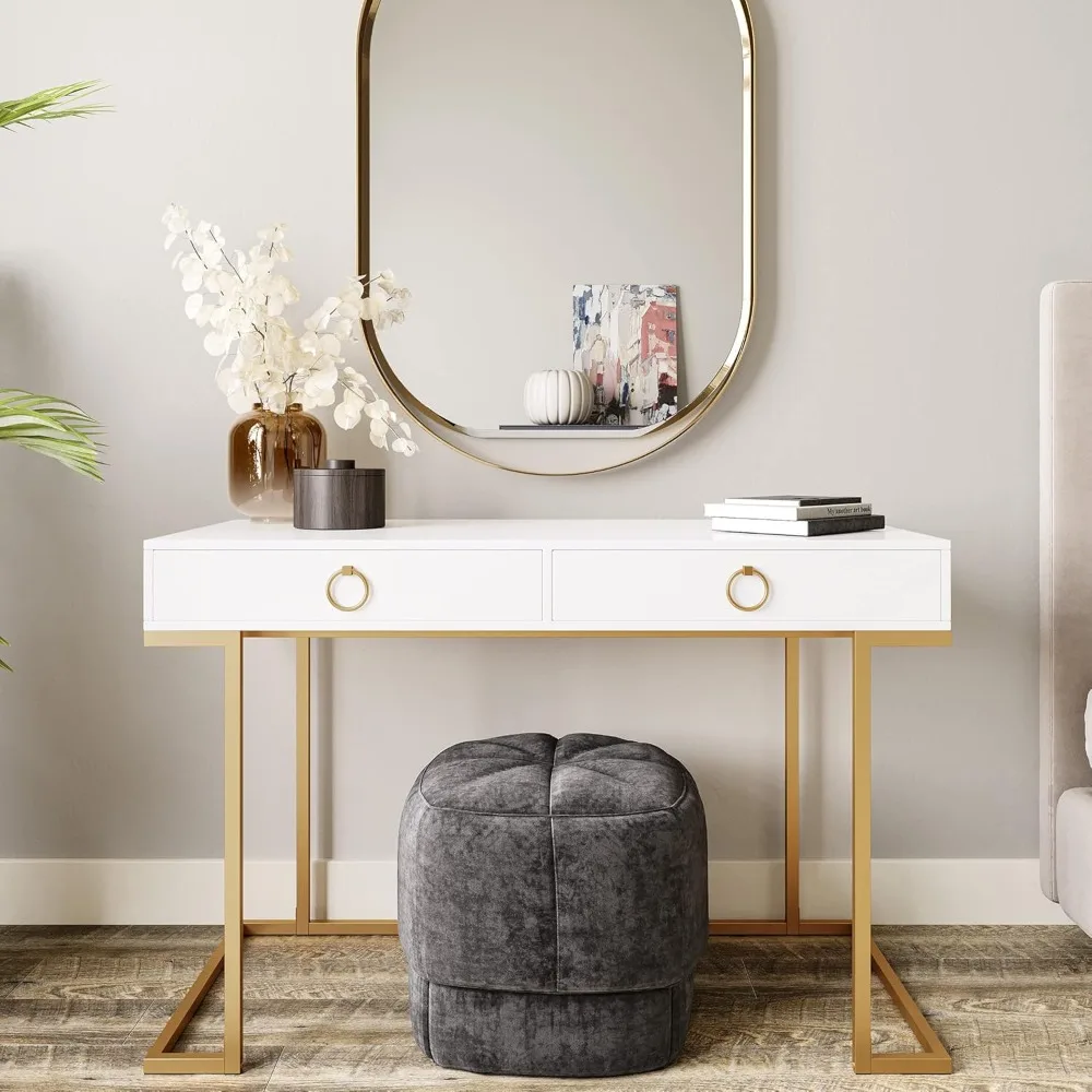 

Vanity Desk with 2 Drawers, 45 Inch Computer Desk Mordern Vanity Makeup Dressing Table Home Office Desk Laptop Study Writing