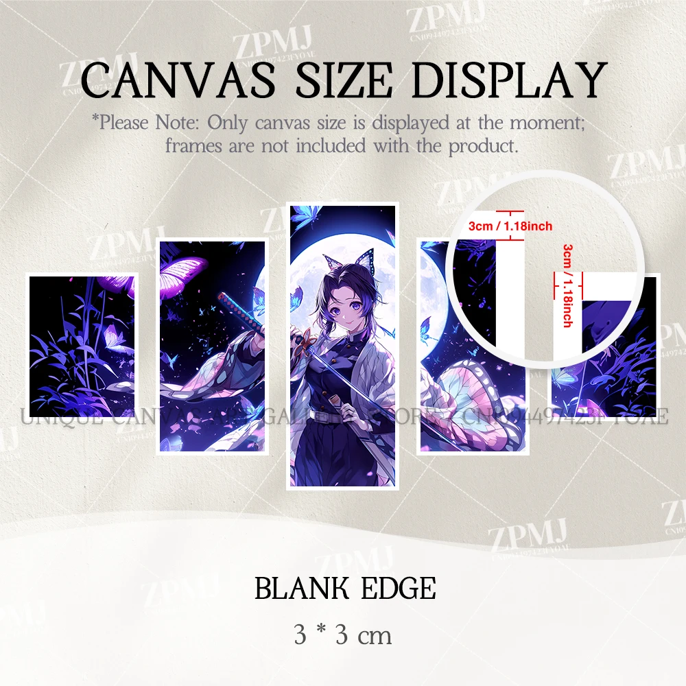 5 Stücke Anime Wandkunst Leinwand Malerei Bild Drucken Wohnkultur Dämon Slayer Kochou Shinobu Charakter Poster Zimmer Rahmenloses Wandbild – Detail 8
