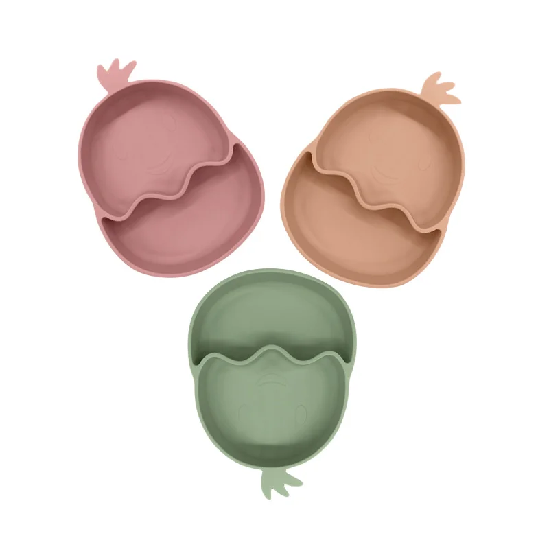 Cute Chick Plate Children's Divided Silicone Plate Helps Train Babies' Self-Feeding Creative Egg-Shaped Animal Design Food Grade