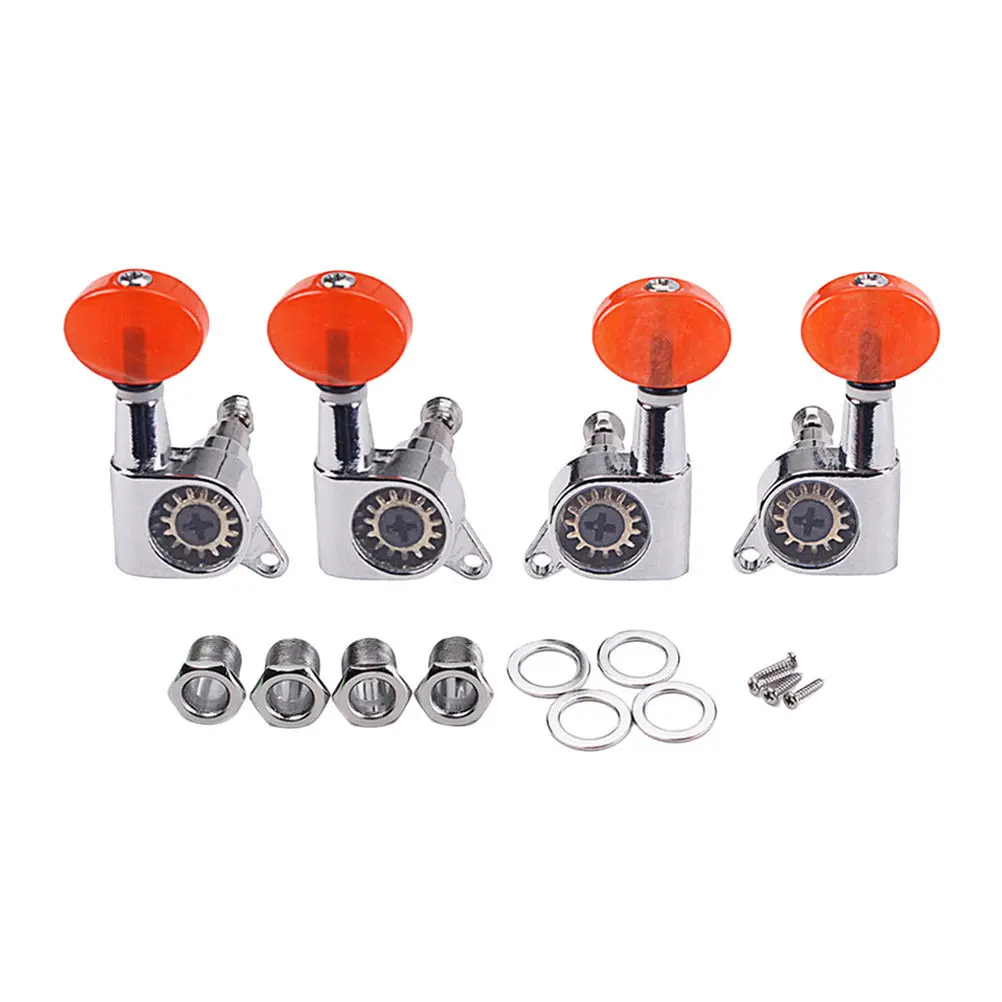4Pcs Acoustic Ukulele Machine Heads Sealed Tuners 2 Left 2 Right Strong Metal Body Nickel Plating Amber Vintage Buttons Easy