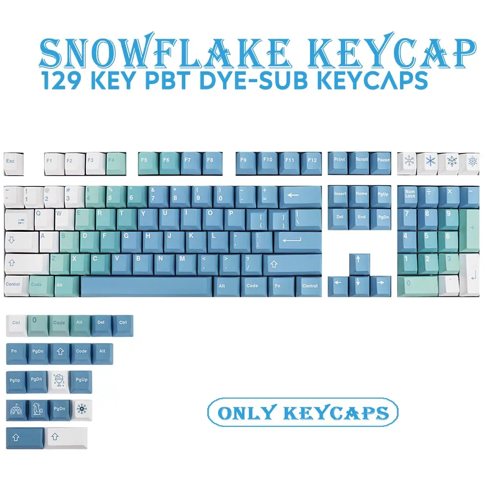 

GMK Yeeti Snowflake Keycaps for Mechanical Keyboard 129 Keys Blue White Gradient PBT Dye Sub Cherry Profile Height Game PC