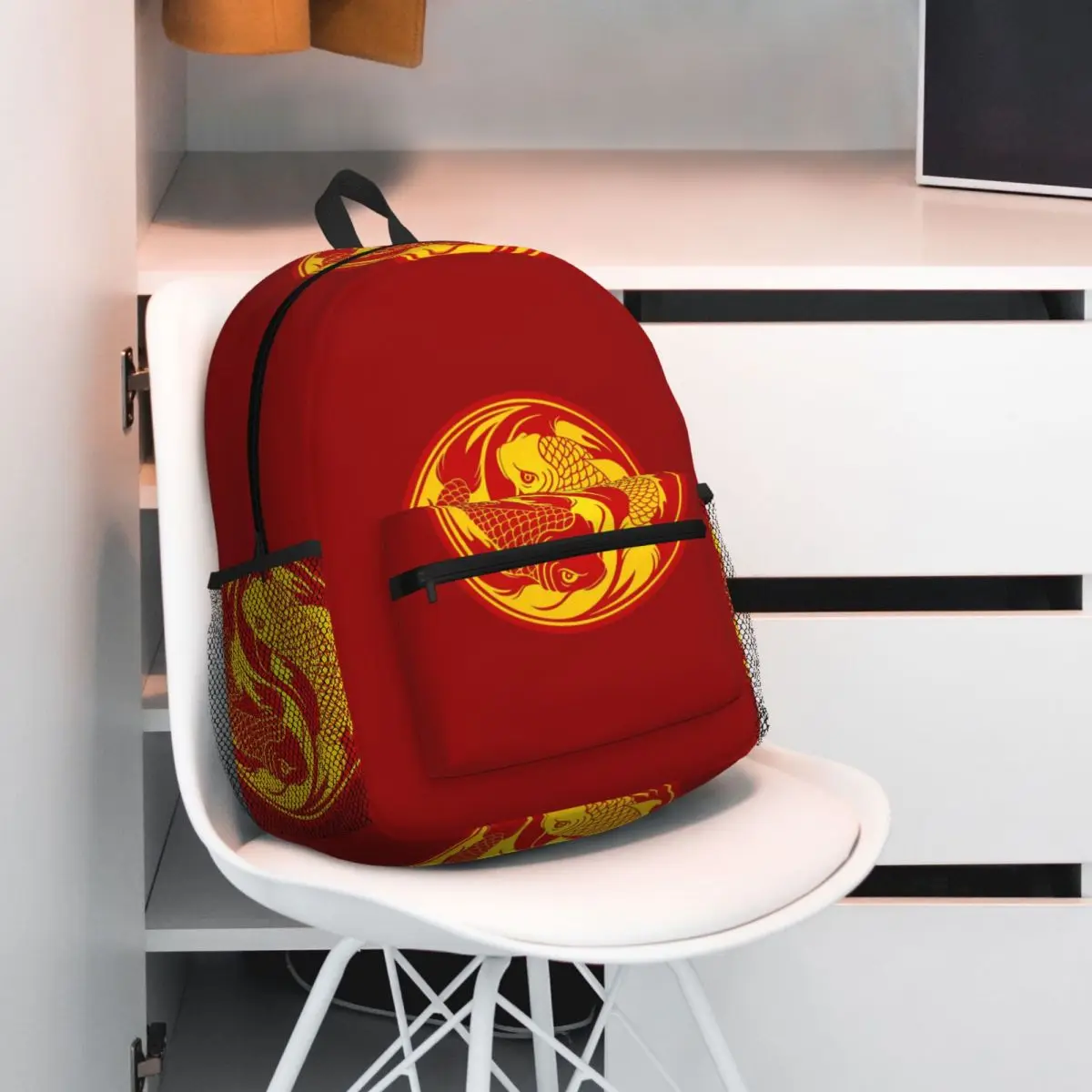 

Red And Yellow Yin Yang Koi Fish Student Backpack School Bag Hiking Travel Daypack for Boys Girls Fashion Bookbag Shoulder Bags