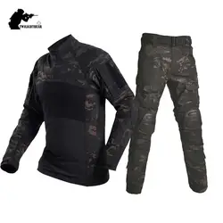 Airsoft Camouflage Tactical Suits Long Sleeve Military Uniform Multiple Pockets Flog Combat Clothing Set With Knee Pads A2F218