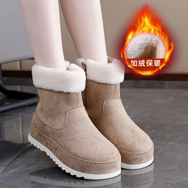 

Winter new thick-soled one-foot warm short snow boots with fleece, casual and versatile deerskin fleece women's shoes