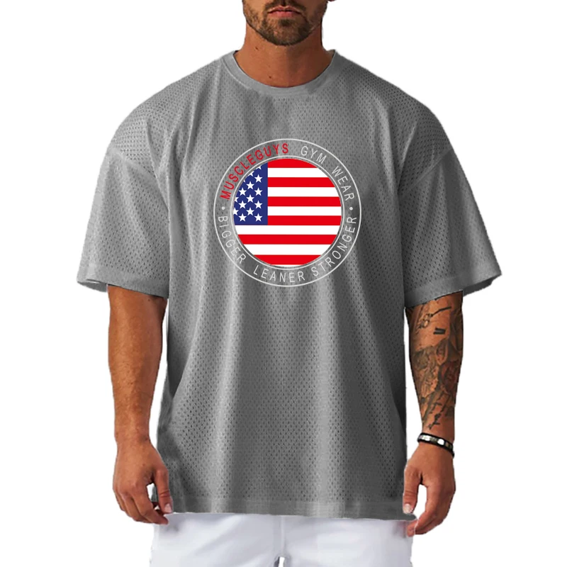 Men's Graphic Muscle Gym Shirt Quick Dry Mesh Running T-Shirts Breathable Loose Fitness Sports Top For Outdoor Training Camp