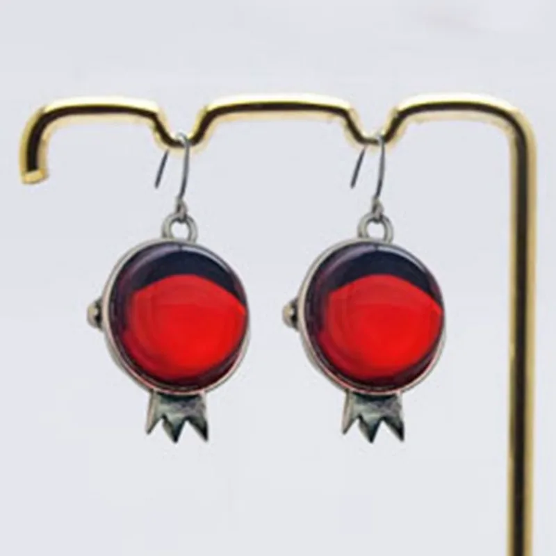 Vintage Creative Red Pomegranate Drop Earrings for Women Antique Silver Color Handmade Design Earrings Jewelry Accessories Gifts