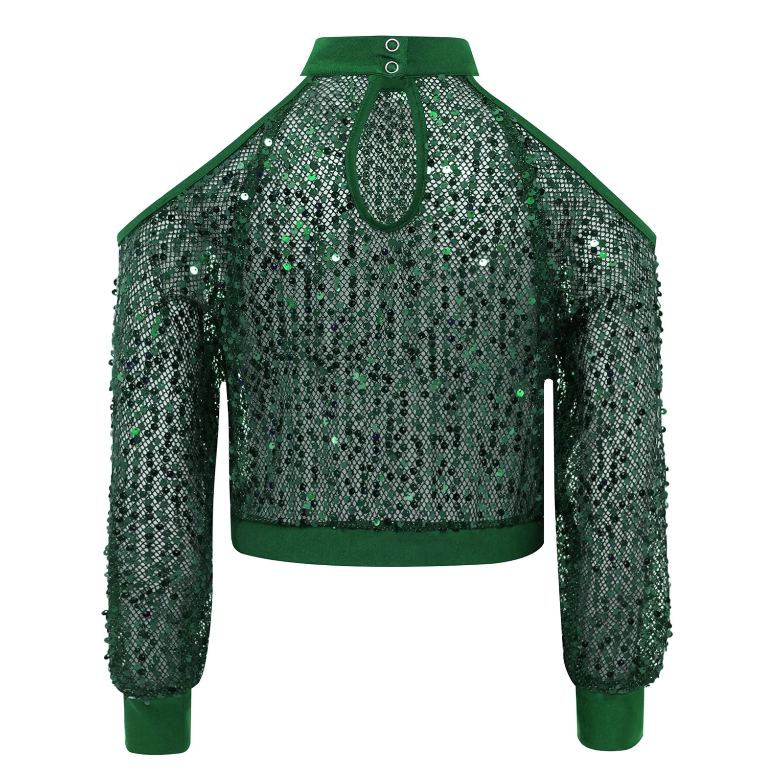 Kids Girls Shiny Sequins Top Jazz Hip Hop Dance Costume Off-shoulder Crop Top Street Dancewear Dance Stage Performance Outfit