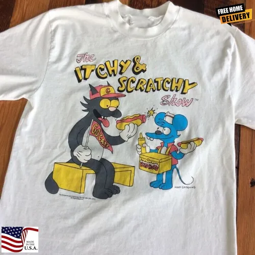 The Simpsons-Itchy & Scratchy Show T-shirt Unisex Tee S-4XL  Tee Santa Tee Funny Graphic Tee Retro Cartoon Top