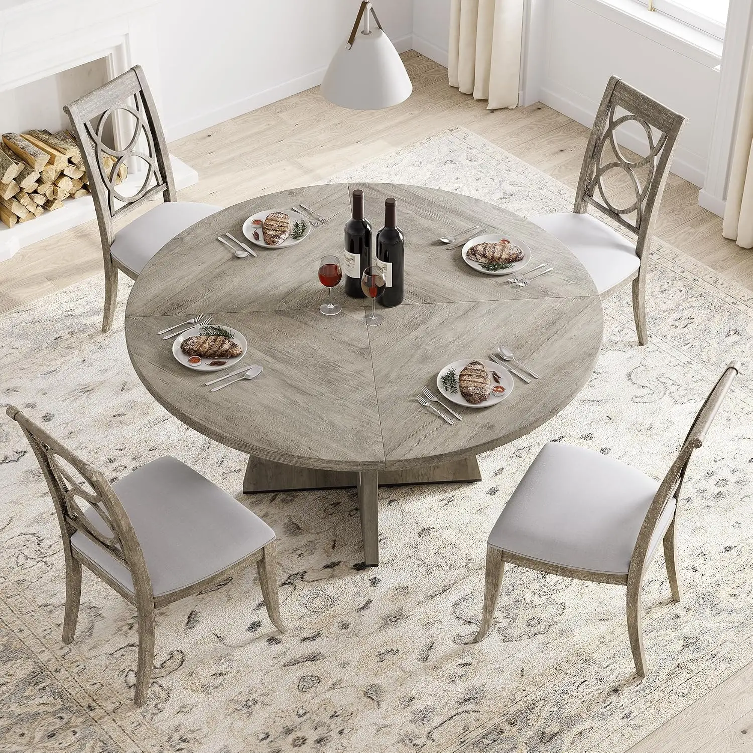 47 Inch Round Dining Table for 4-6 People, Circle Dinner Table with Wooden Cross Pedestal Base, Customized