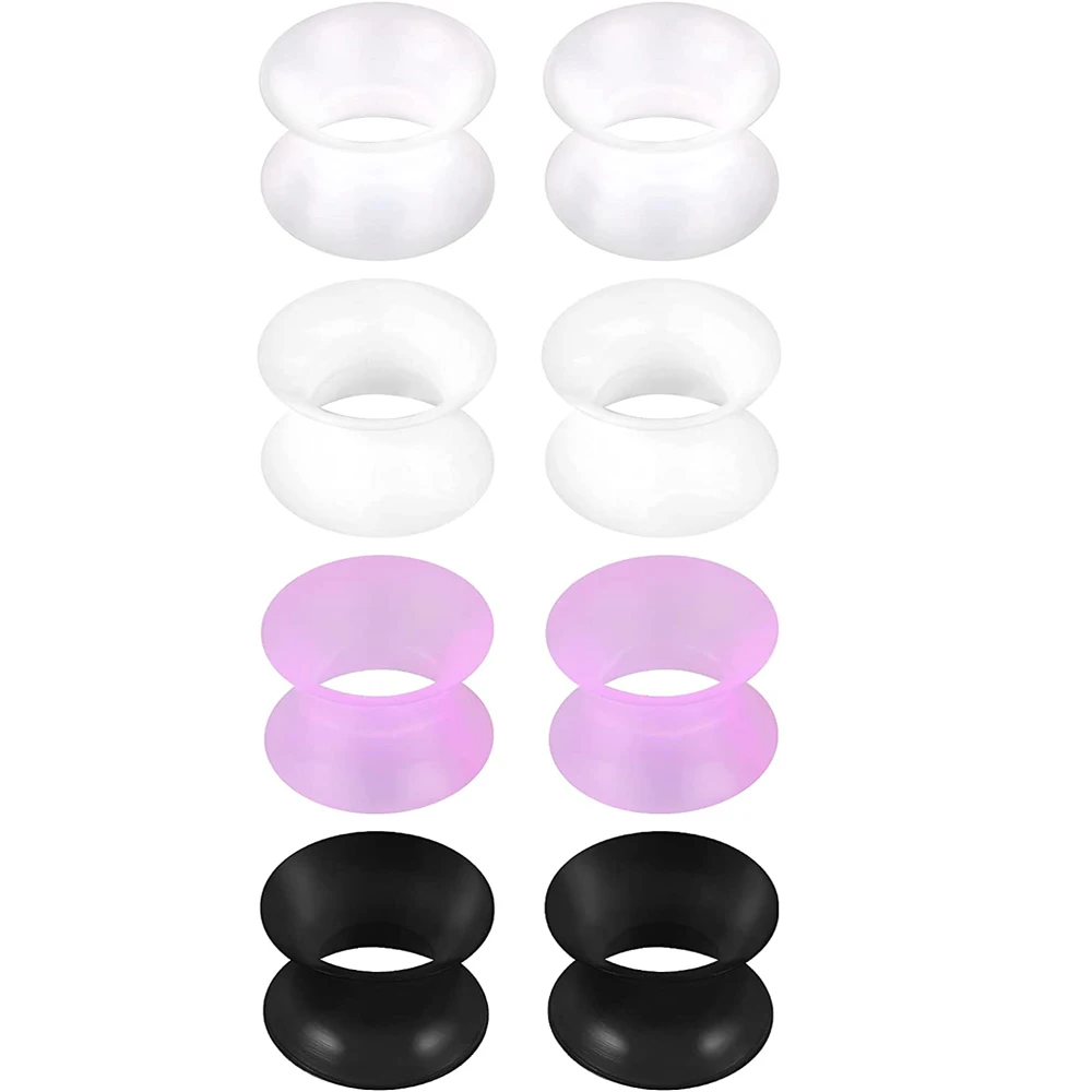 WKOUD 1 Pairs/4 Psirs Silicone Earplug Tunnel Flexible Meat Hole Earplug Expander Perforated Jewelry Black White Purple 3-38mm