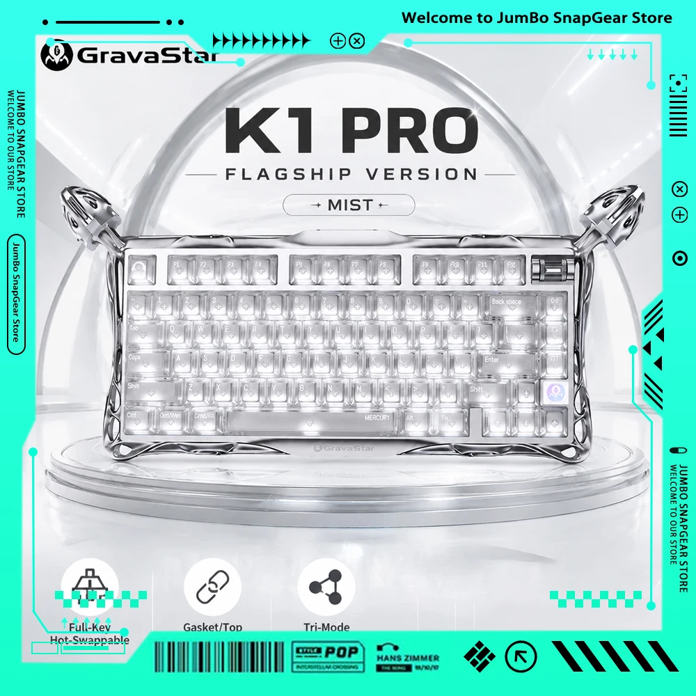 GravaStar K1pro Versão Flagship Mist Break Out Of The Cocoon 75 Teclado Mecânico Tri-Modo Sem Fio para Jogos Esportivos