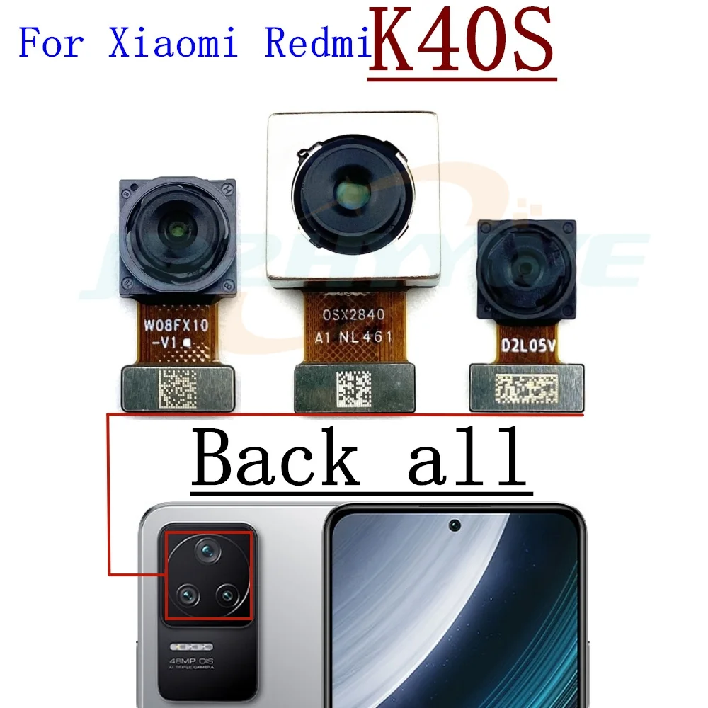 Front Back Camera For Xiaomi Redmi K40S K50i Frontal Selfie Backside Facing Main Wide Rear Camera Flex Cable Parts