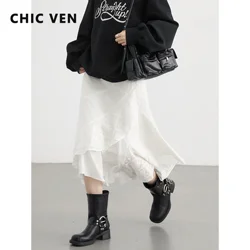 CHIC VEN Women Skirts New Vintage Lace Splicing A-line Half Length Female Skirt Mid Length Fishtail Skirt Spring Autumn 2024