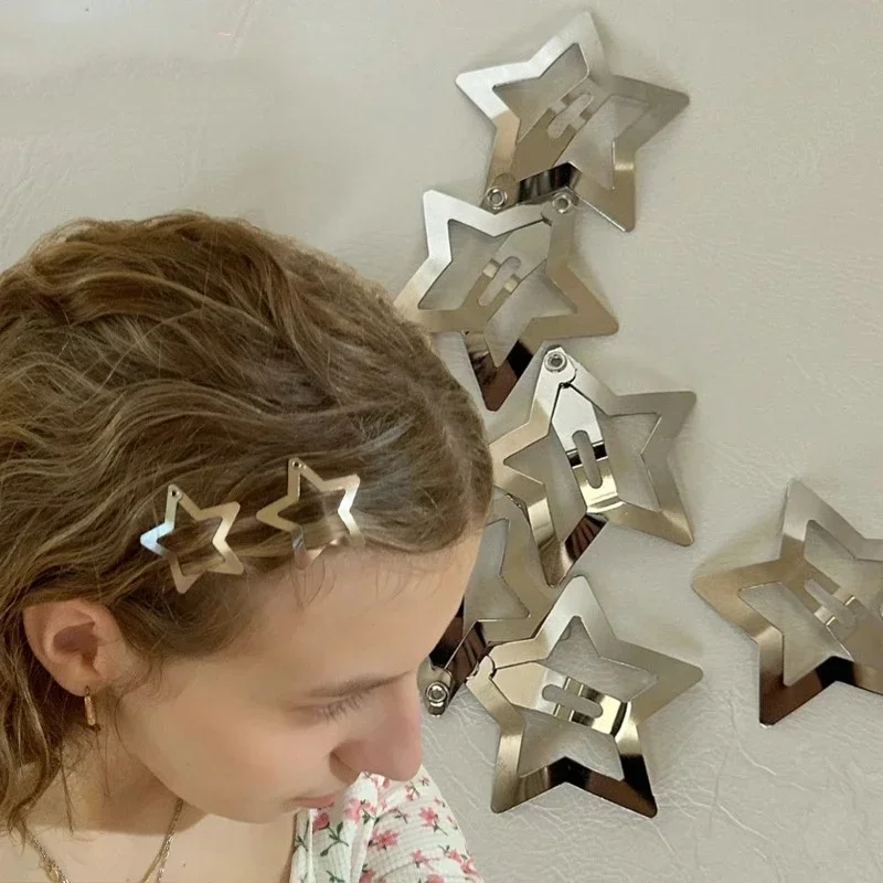 

10/25/50/100/200pcs Silver Star Hair Clips for Girl Y2k Filigree Star Metal Snap Clip Hairpins Barrettes Hair Accessories