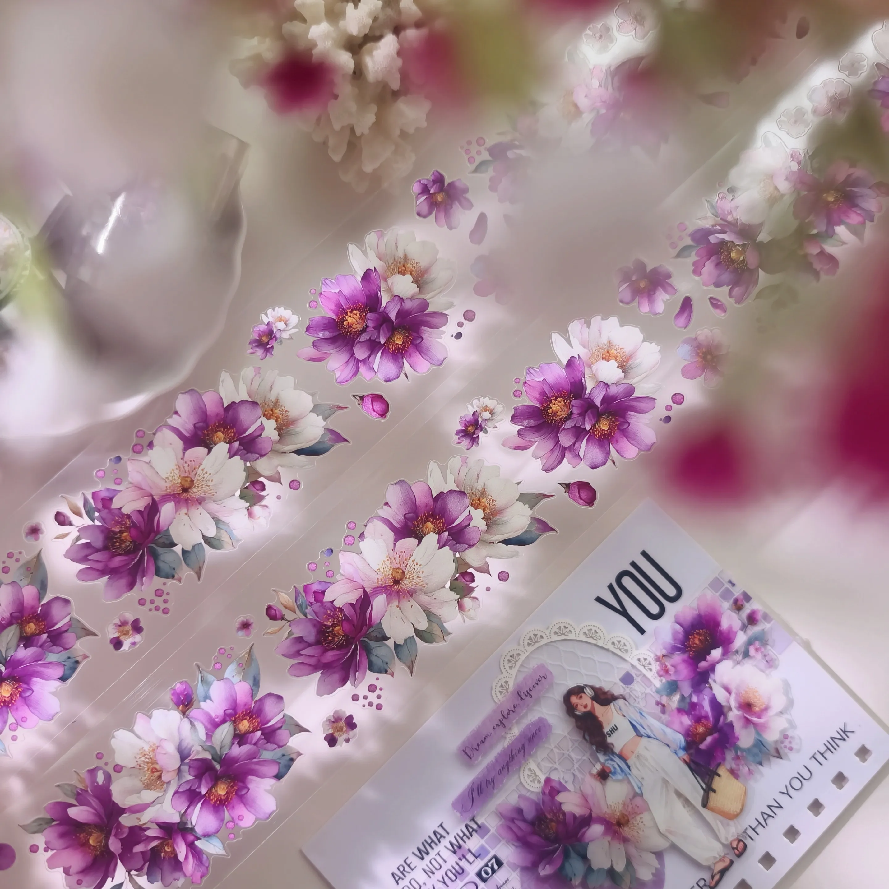 West South Studio Vintage Ink Purple Flower Washi PET Tape Planner DIY Card Making Scrapbooking Plan Decorative Sticker