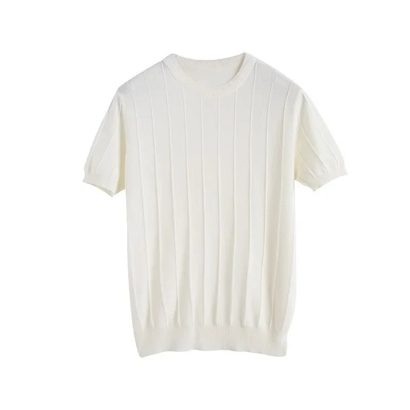 Men\'s Light Luxury Knit T Shirt Men\'s New Summer Round Neck T Shirt Half Sleeve Men Short Sleeve Thin Version of The Base Shirt