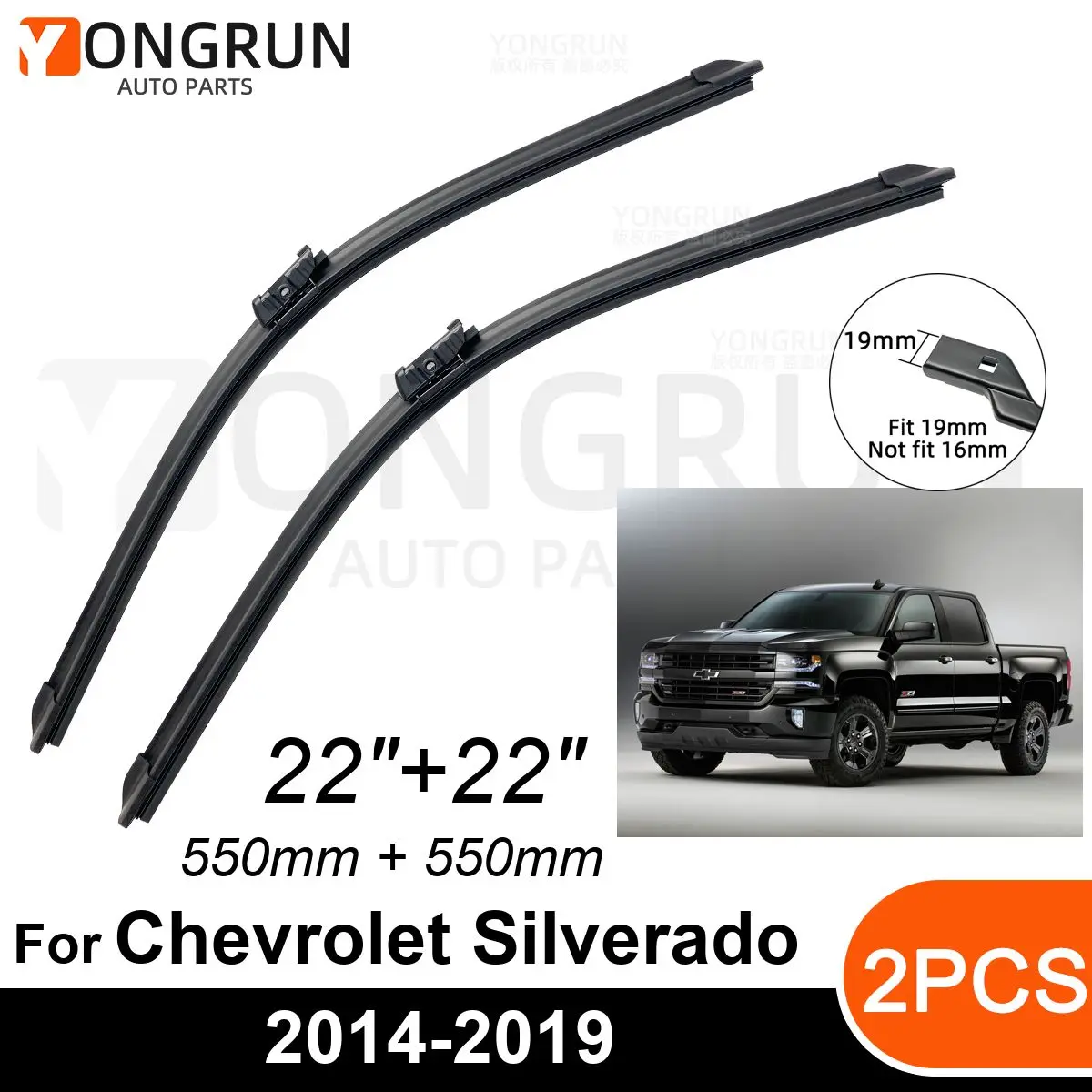 

Car Front Windshield Wipers For Chevrolet Silverado 2014-2019 Wiper Blade Rubber 22"+22" Car Windshield Windscreen Accessories