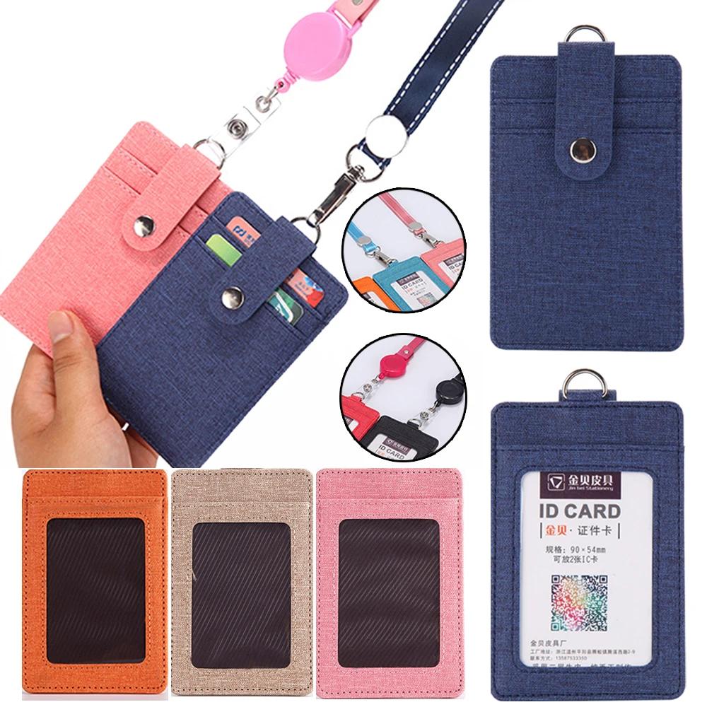 

Retractable PU Leather Coin Bag Lanyards Wallet Strap Card holder Credit Card Holder ID Badge Holder Protect Cover Bag