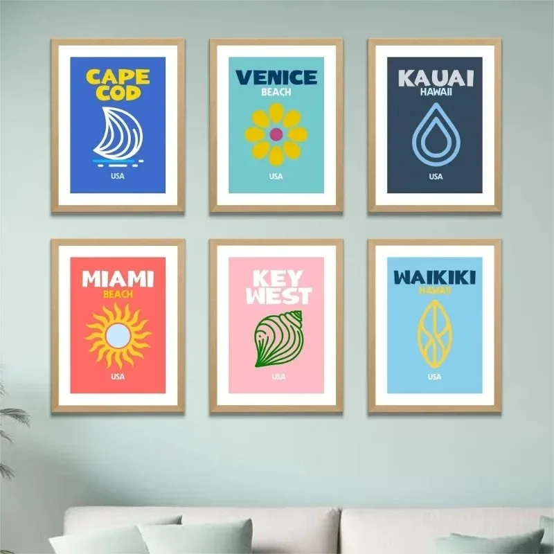 مجردة الملونة مدينة السفر كمبوديا شاطئ هاواي جدار الفن الملصقات والمطبوعات صورة لغرفة المعيشة ديكور قماش الطباعة #2