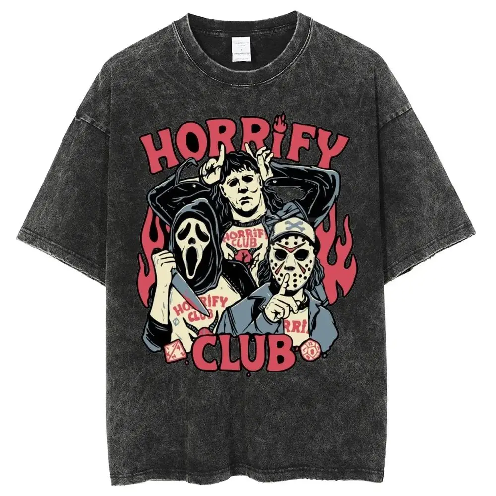 

2025 New Spring and Summer Washed American Trendy Retro and Old Men's Cotton Short-sleeved T-shirt