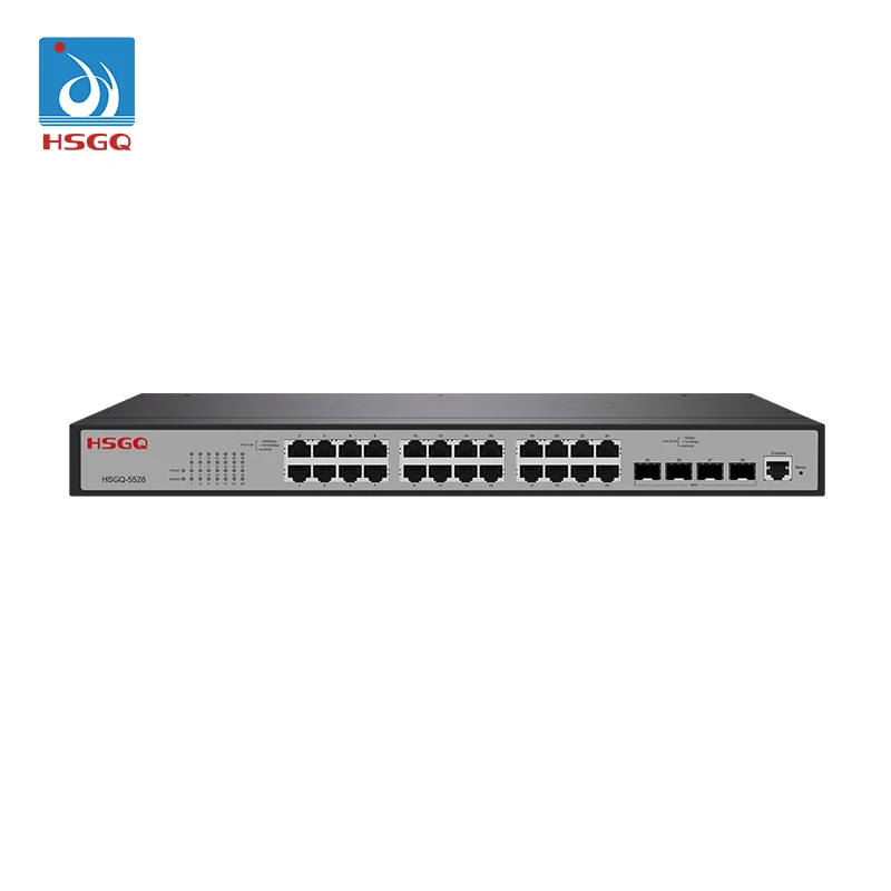 HSGQ-5528 OEM/ODM Fiber Optical 24*GE RJ45 + 4*10G SFP+ Uplink Ports 28 Port L3 Managed Switch